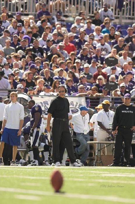 Baltimore Ravens head coach Brian Billick gives quarterback Steve