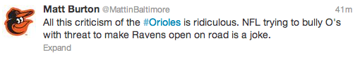 tweet from matt burton about baltimore orioles