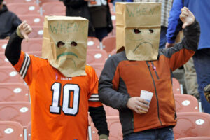 Fans wearing bags on their head because they know the Cleveland Browns suck