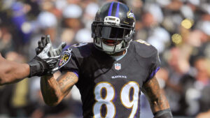BALTIMORE, MD - SEPTEMBER 28: Wide receiver Steve Smith #89 of the Baltimore Ravens celebrates after scoring a second quarter touchdown against the Carolina Panthers at M&T Bank Stadium on September 28, 2014 in Baltimore, Maryland.