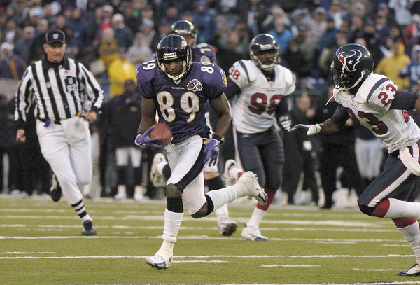 Mark Clayton of the Ravens runs with the football.