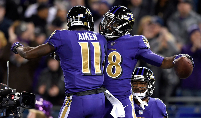 Kamar Aiken and Breshad Perriman celebrate a Ravens TD.