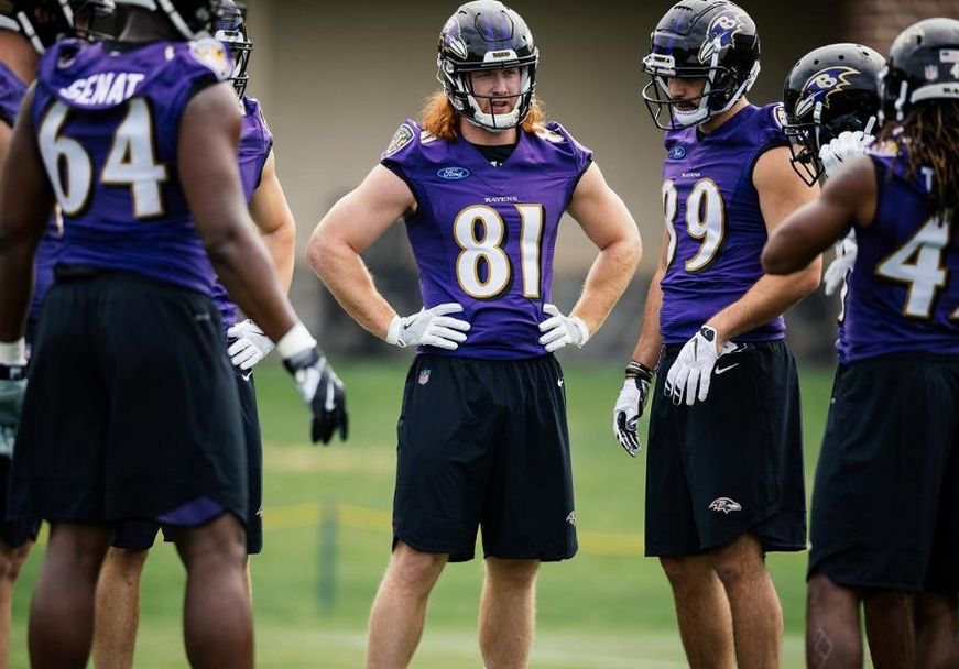 Hayden Hurst stands with hands on hips at rookie minicamp.