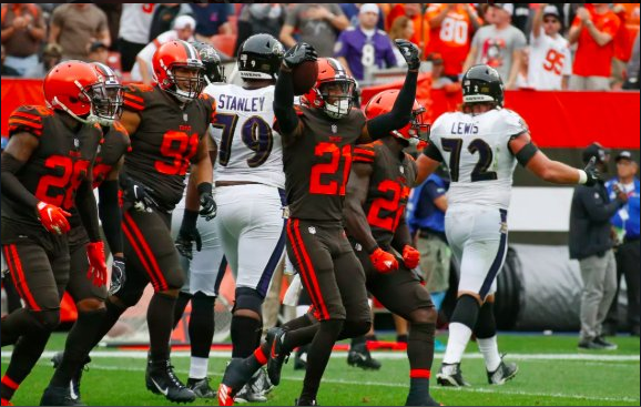 Browns celebrate vs. Ravens.