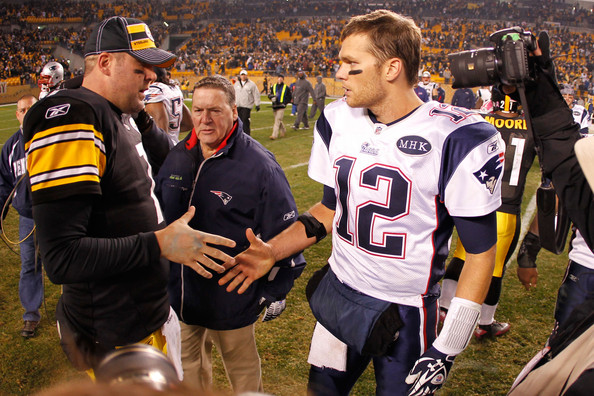Patriots QB Tom Brady and Steelers QB Ben Roethlisberger shake hands after game
