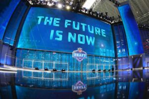 The future is now 2018 NFL draft logo on screen.