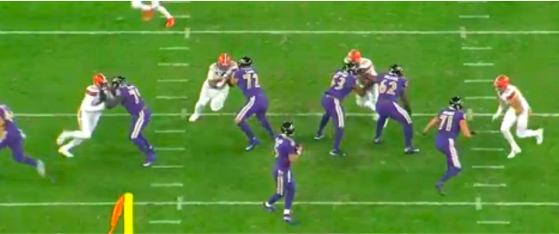 Joe Flacco's poor footwork on display.